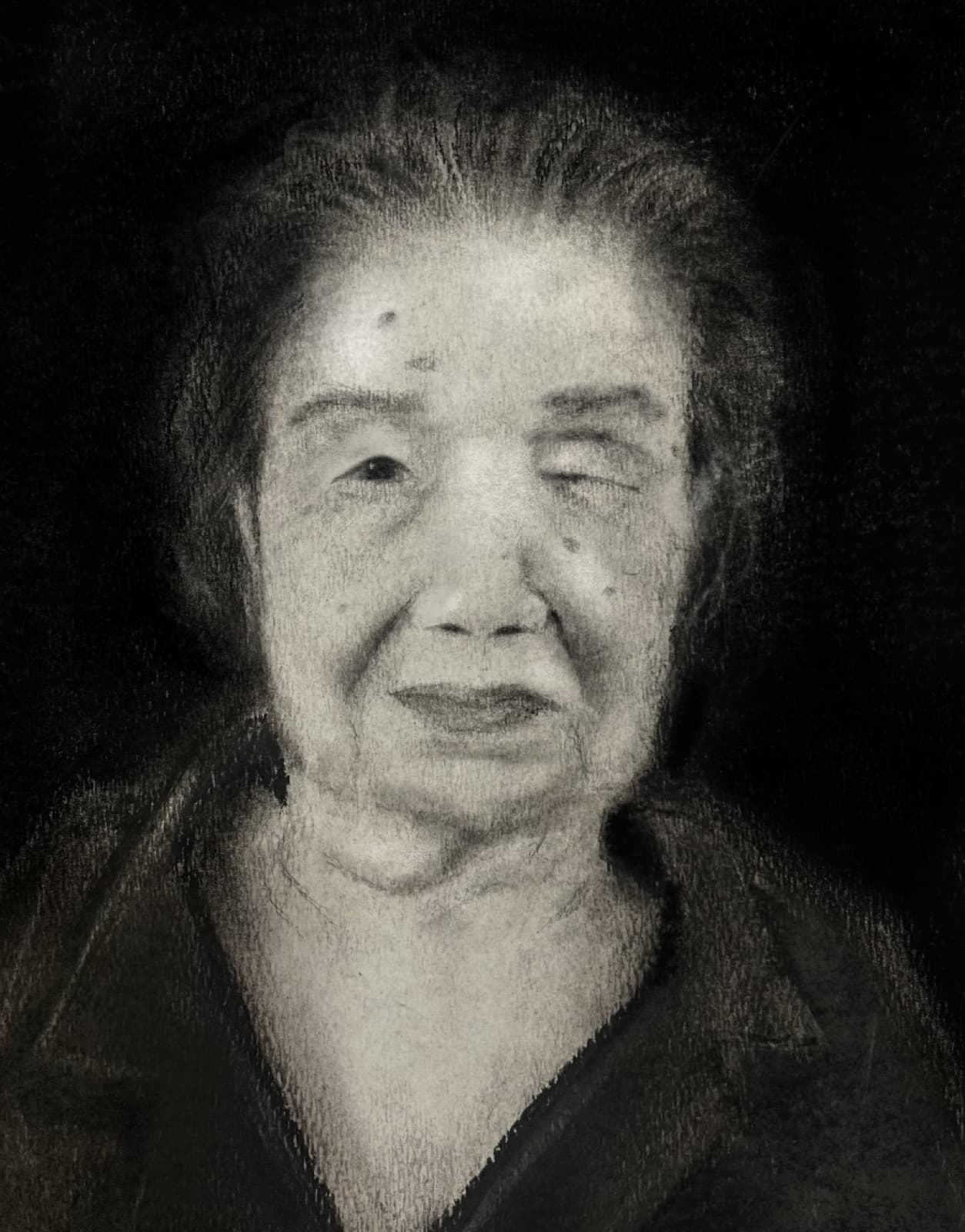 Charcoal portrait of a grandmother