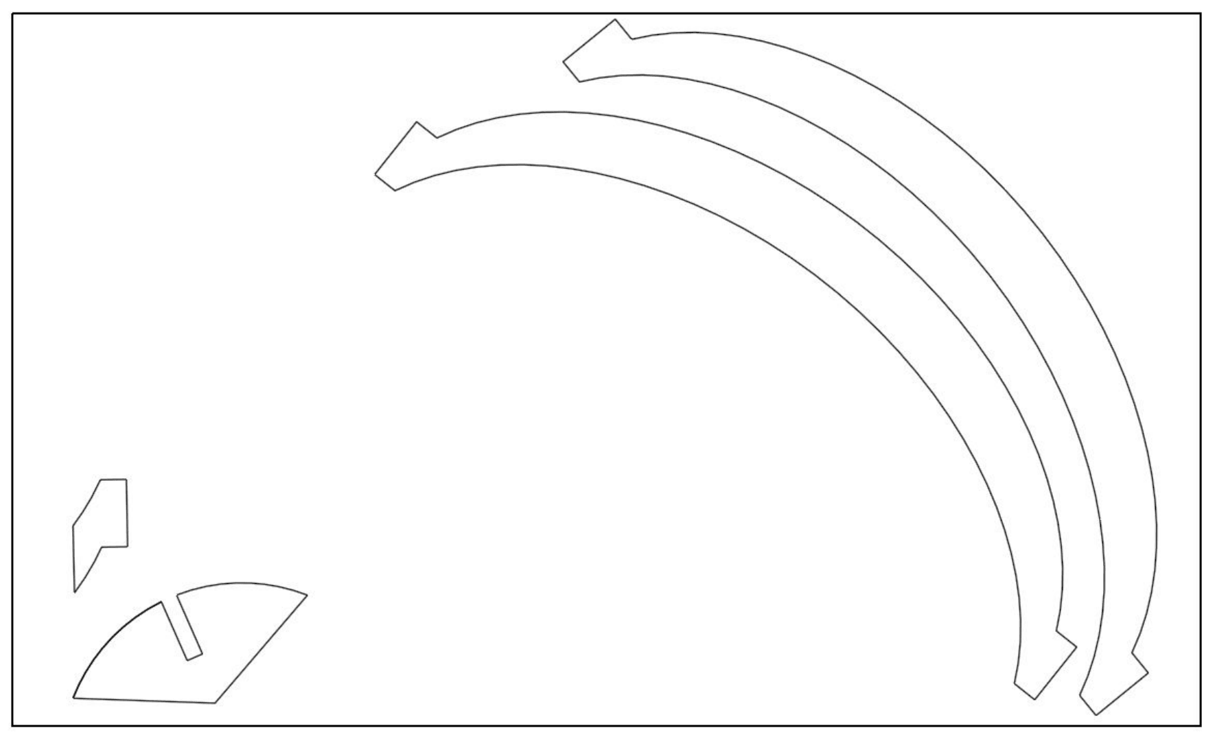 A second cut file with two arc-shaped ribs and two small example pieces cut to test that the slots fit into the disc.