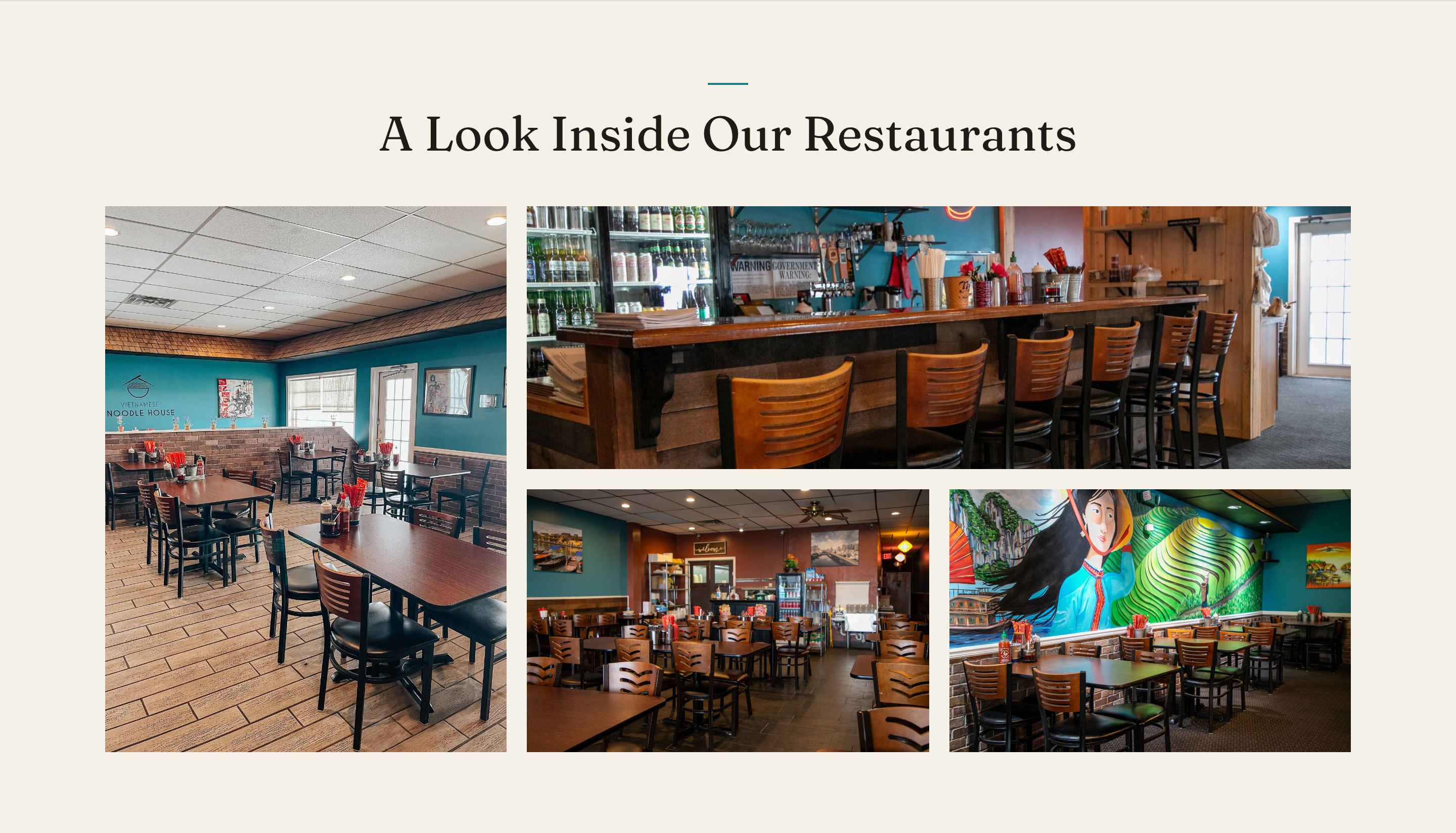 The 'A Look Inside Our Restaurants' photo gallery on desktop.